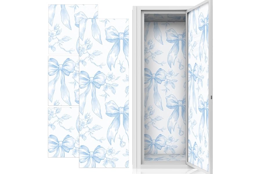 Gosodeny 6 Pcs Coquette Bow Blue Locker Magnetic Wallpaper 12" x 12" Removable Locker Wallpaper Accessories Magnetic Sticker