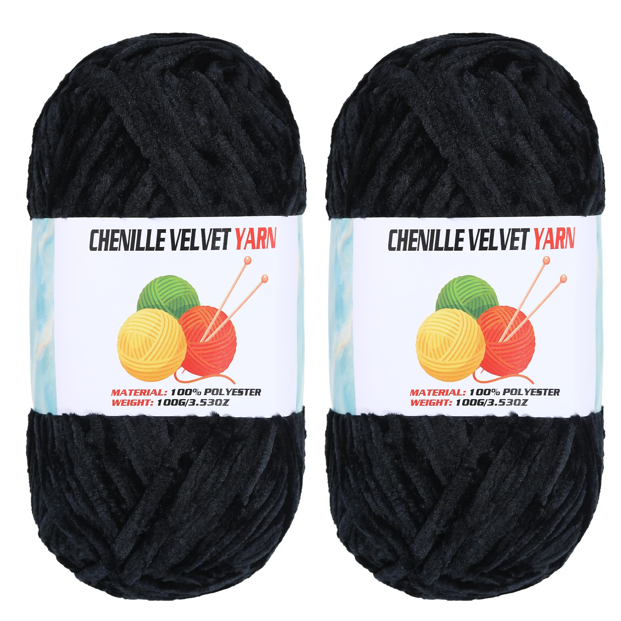 Photo 1 of 2 * 100g Velvet Chenille Chunky Yarn, Handcrafts Weaving Soft Chenille Yarn for Crocheting Clearance, Used for Making Baby Yarn Blanket, Clothes, Knitting Creations (Black)