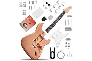 TOSTAR DIY ST Style Electric Guitar Kit with SSS Pickups, Pre-Sealed Mahogany Body, Maple Neck, Purpleheart Fingerboard, Buil