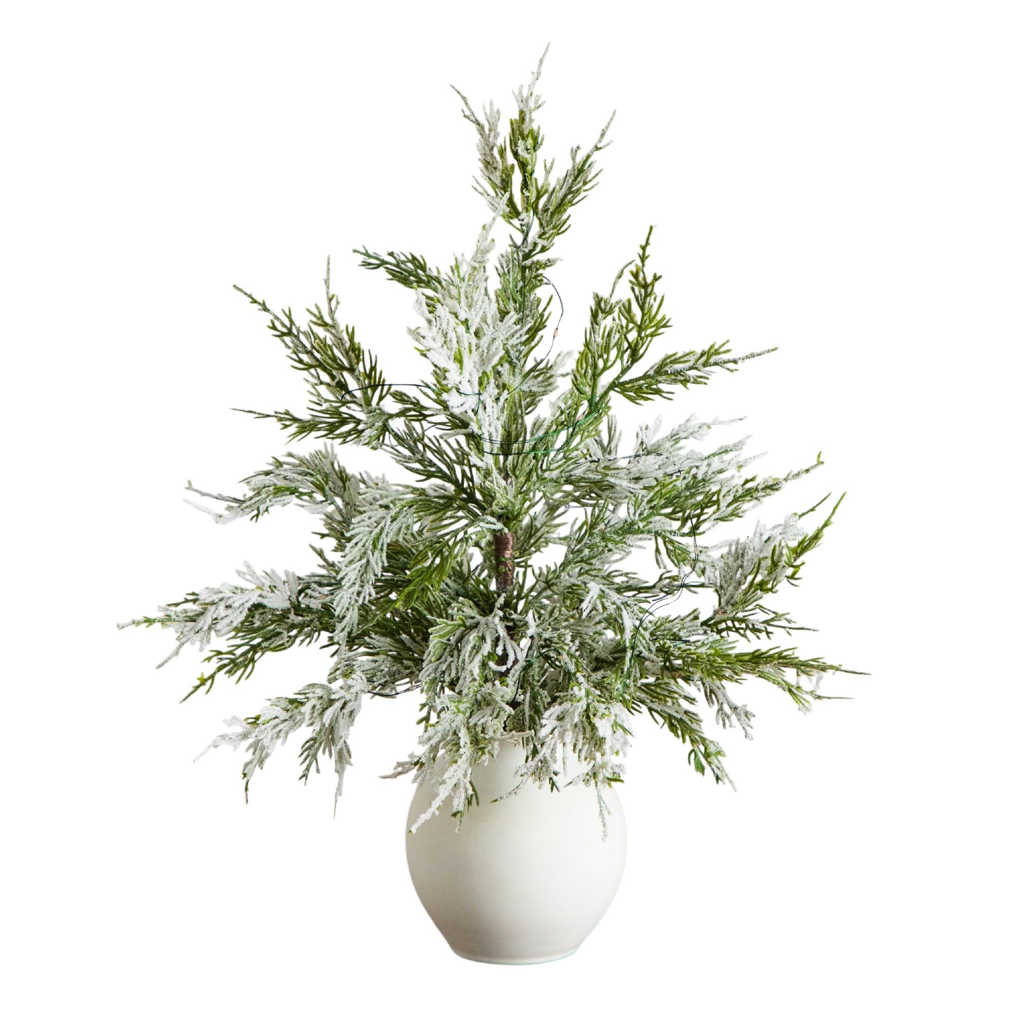 Photo 1 of Nearly Natural 18in Pre-Lit Mini Snowed Cypress Christmas Tree with 12 LED Lights in White Ceramic Planter