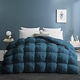 UNIKOME Pinch Pleat Goose Feather Down Comforter - 20% Extra Fill, 108oz, All Season Duvet Insert with 100% Cotton Cover, Cloud-Like Fluffiness (Navy, King,106"X90")
