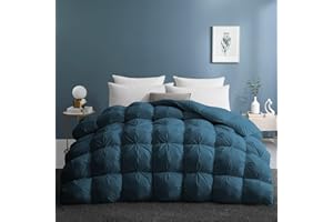 UNIKOME Pinch Pleat Goose Feather Down Comforter -20% Extra Fill, 90oz, All Season Duvet Insert with 100% Cotton Cover, Cloud-Like Fluffiness (Navy, Queen/Full,90"X90")