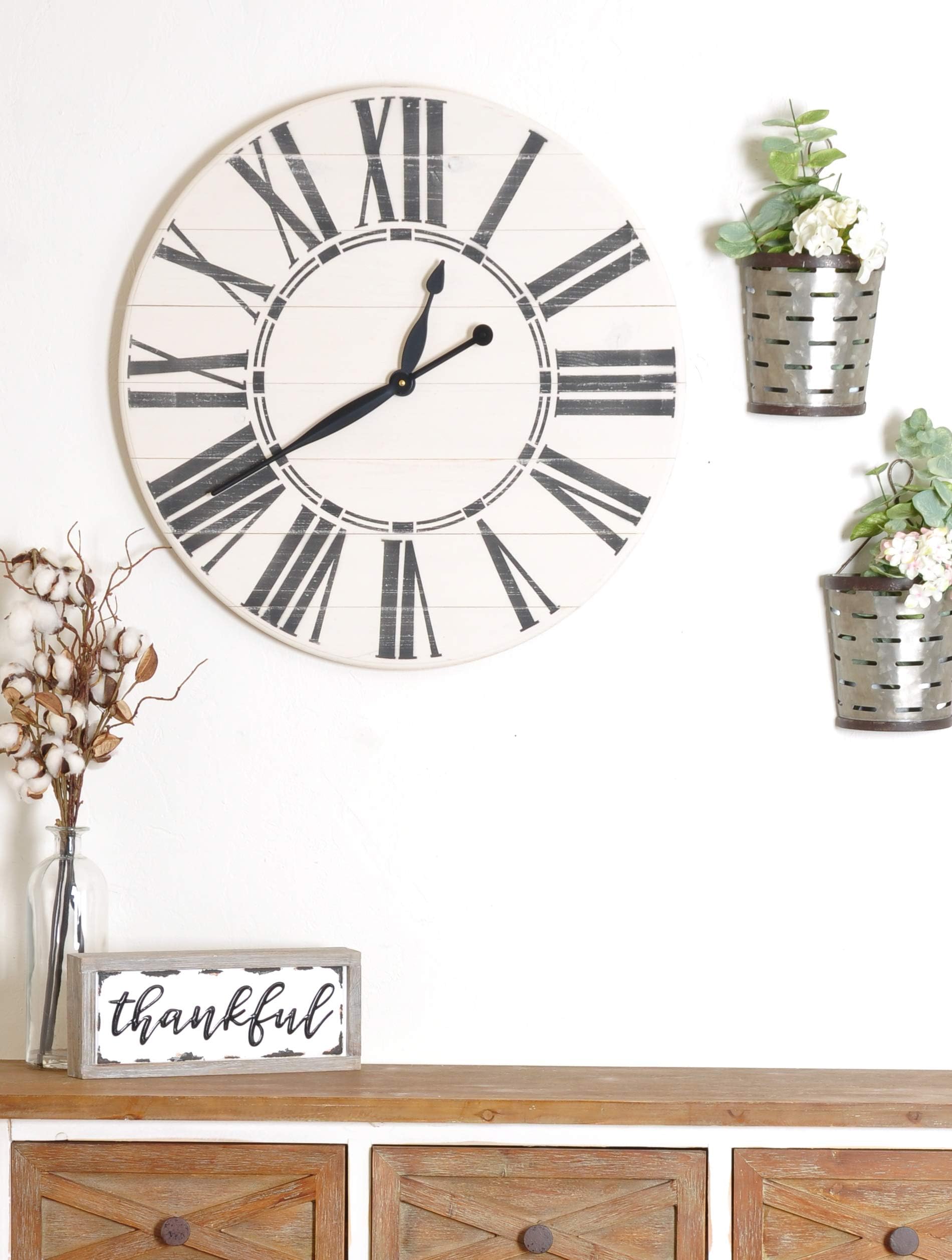BrandtWorks Oversized Antique Wall Farmhouse Clock, 36 x 36, White/Black