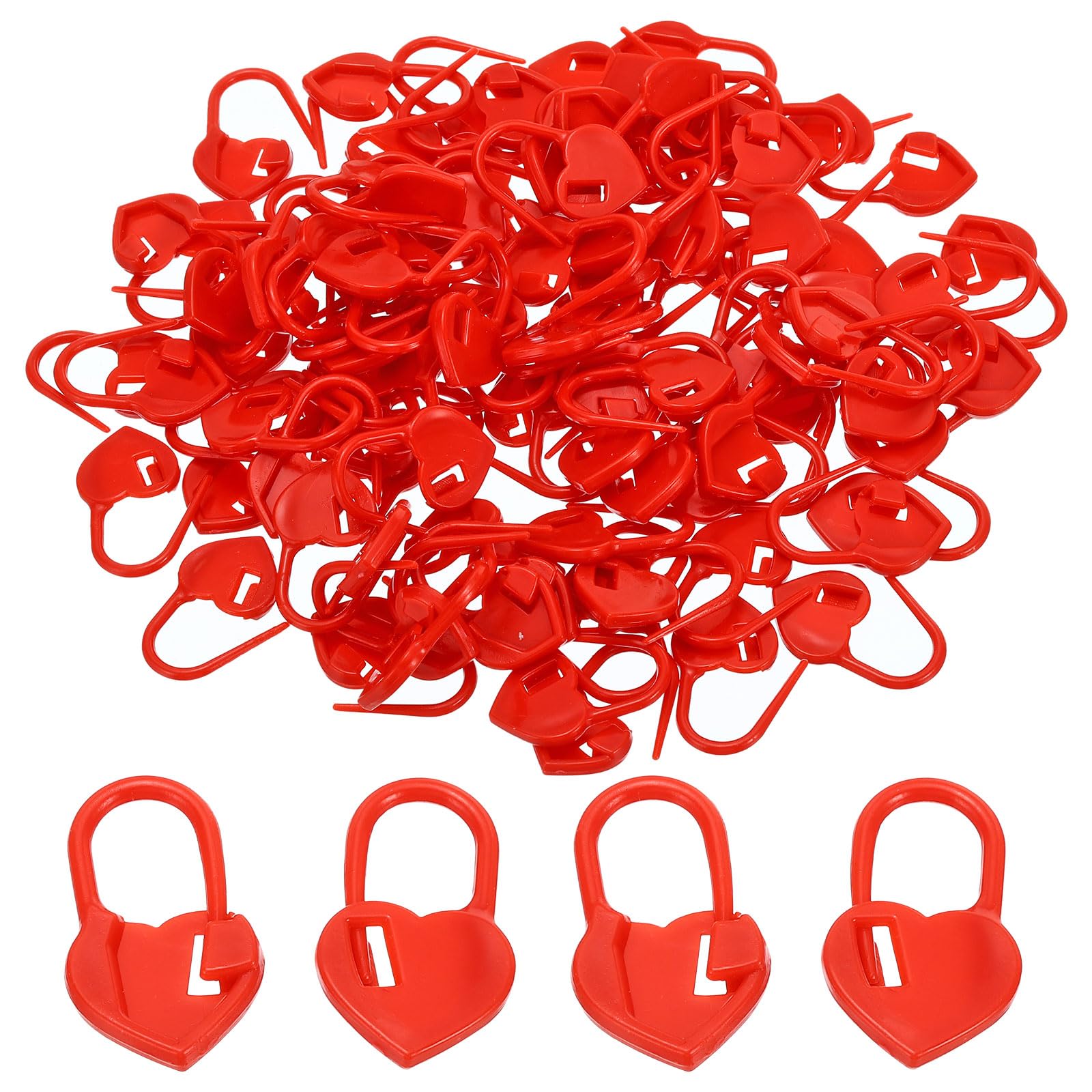 PATIKIL Crochet Stitch Markers, 100 Pack Plastic Knitting Markers Needle Pin Heart Locking Stitch Marker for Sewing Crocheting DIY Craft, Red