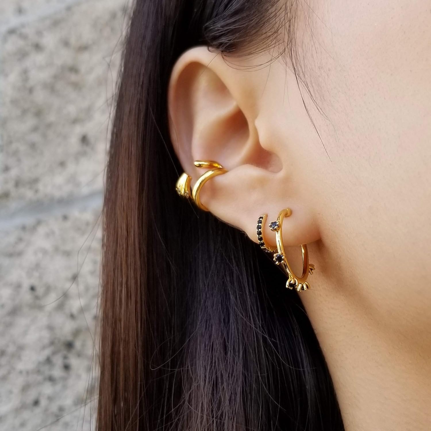 Onyx Hoops, Dainty Gold Hoops, Delicate 