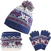 Boys Girls Winter Hat Gloves Scarf Set for 5-10 Years Old, Christmas Gifts for Kids Children's Beanie, Soft Knit Neck Warmer