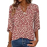 Kistore Womens 3/4 Length Sleeve Tunic Tops Casual V Neck Shirts Business Work Blouses Trendy Flowy Tees