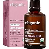Cliganic Organic Geranium Essential Oil, 100% Pure Natural for Aromatherapy | Non-GMO Verified (Packaging May Vary)