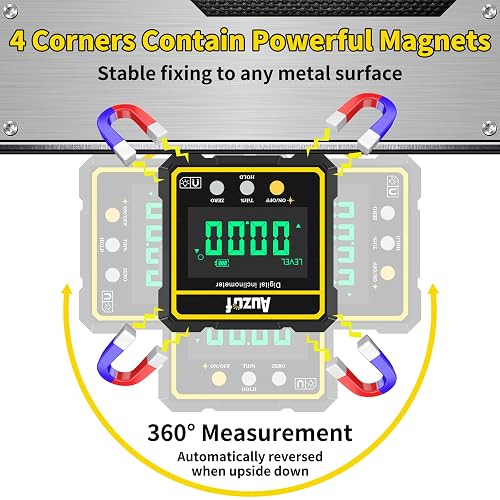 Digital Angle Finder – LCD Angle Gauge With Magnetic Base, 4×90° Range, ±0.1° Accuracy, For Woodworking, Building, Construction