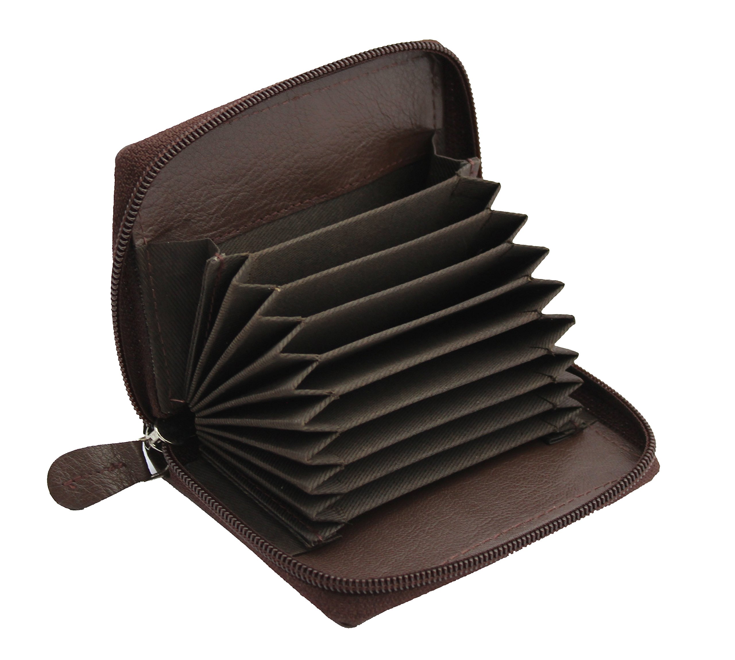 STARHIDE Womens Small Leather Fan Concertina Palm Credit Card Holder 1234 (Brown)