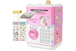 JUNEU Unicorn Piggy Bank for Kids, Gifts for 5 6 7 8 9 10 Year Old Girls, Kids Electronic Piggy Bank, Girls Birthday Gifts, Educational Toys for Girl Boys, Kids Money Saving Box, Mini ATM Coin Bank