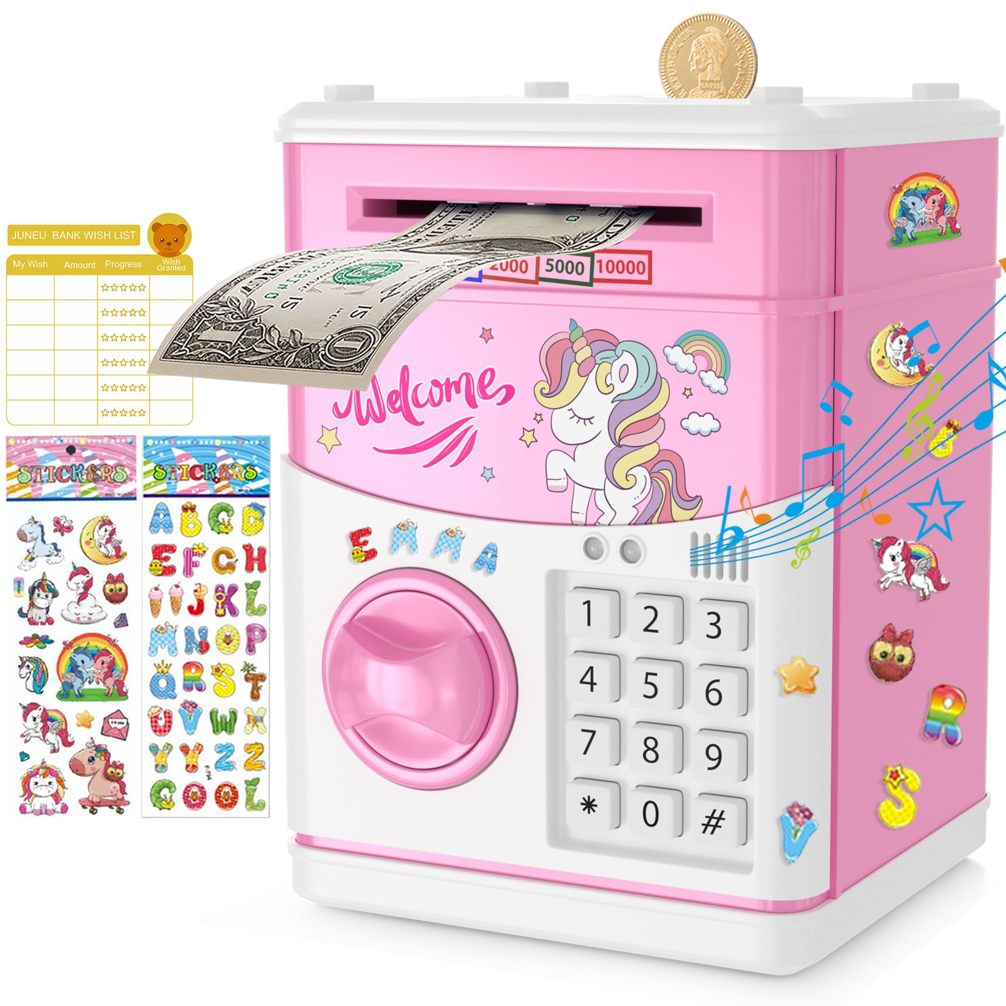 Photo 1 of JUNEU Unicorn Piggy Bank for Kids, Gifts for 5 6 7 8 9 10 Year Old Girls, Kids Electronic Piggy Bank, Girls Birthday Gifts, Toys for Girl Boys, Kids Money Saving Bank