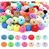 200 Pcs Fluffy Faux Fur Pom Pom Beads, Colorful Soft Fluffy Bead, Mixed Color Soft Puff Beads, Fuzzy Spacers Bead for DIY Necklace Bracelet Jewelry Making Handicrafts(Multicolored)