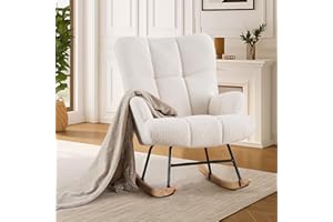 Joysoul Teddy Nursery Rocking Chair - Plush Velvet Upholstery, Sturdy Frame & High Backrest Armchair for Nursery, Bedroom, Living Room, Adults & Kids