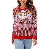 Velius Women Long Sleeve Ugly Pullover Funny Christmas Elk Tree Party Sweater