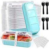 50 Pack Mini Loaf Pans with Lids and Spoons, 6.8 Oz Mini Cake Pans with Lids for Baking, Disposable Rectangle Aluminum Foil Loaf Pan with Stickers，Small Cake Containers Tin（Blue）