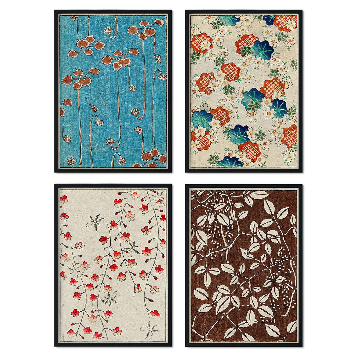 Nacnic Pack of Plants Flats. Posters with illustrations of Japanese Vintage magazine Shin Bijutsukai. Interior decoration. A4 size