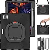 PboyiqiS for iPad Air 13 2025(M3)/2024(M2) Case,Heavy Sturdy Shockproof Kids Case,Rotating Stand/Pencil Holder/Carrying Strap,Aslo for iPad Pro 12.9 inch (Black)