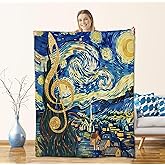 Flannel Music Note Blanket for Adults & Kids, Oil Painting Style Throw Blanket for Sofa, Couch, Bed - Soft, Warm & Cozy Music Note Decor - 80" x 60"