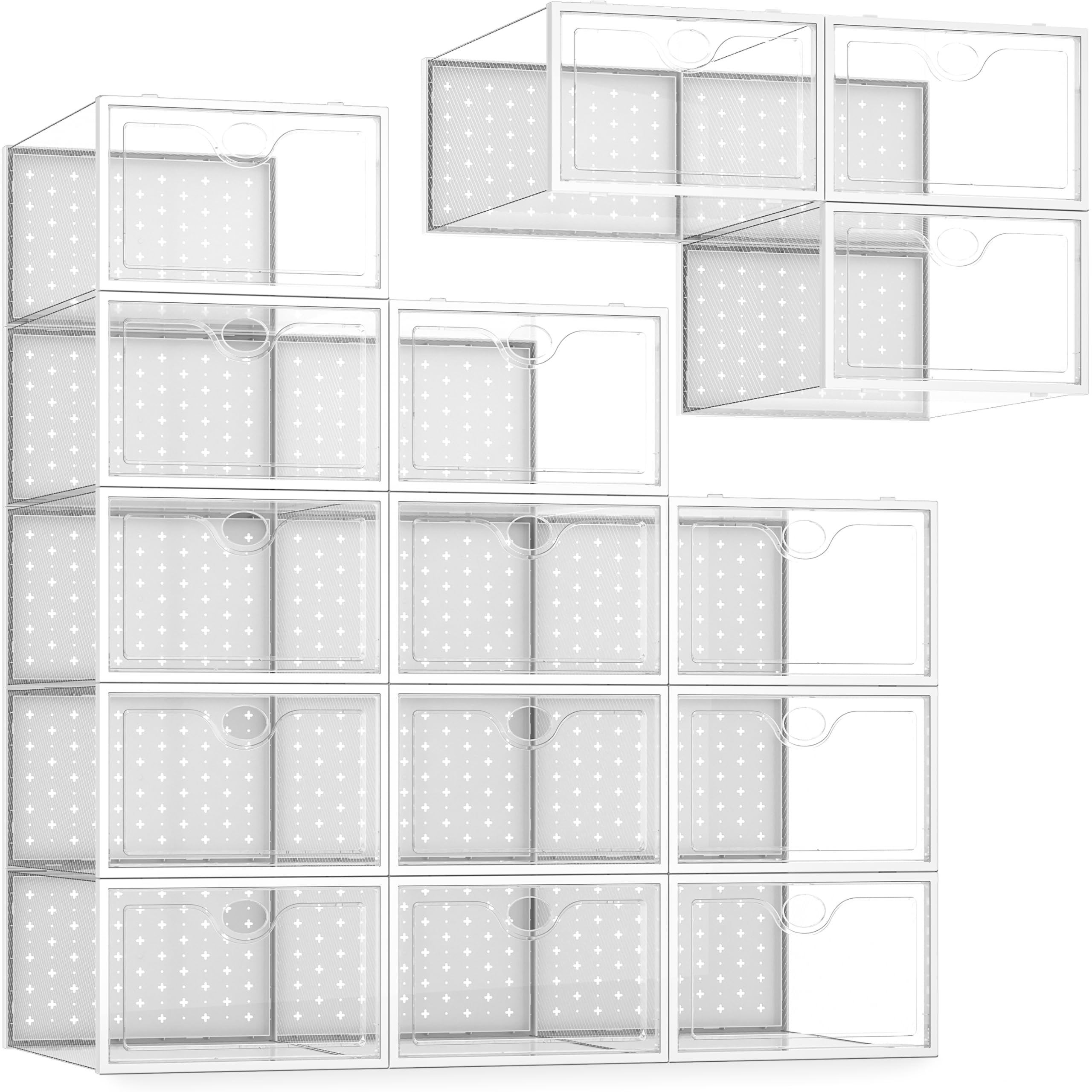 Photo 1 of ***MISSING PARTS***
Pinkpum 15 Pack X-Large Shoe Storage Boxes Fit US Size 11, Shoe Organizer for Closet Clear Plastic Stackable Shoe Dispaly Case Holder Bins, Sneaker Storage for Sneakerheads White for Home and Family