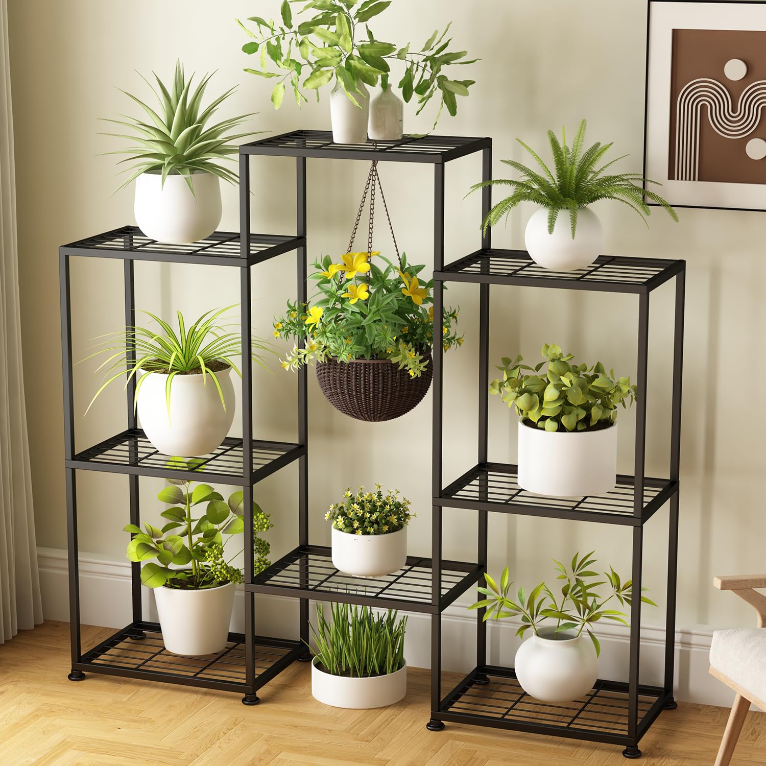 Photo 1 of Metal Plant Stand Indoor Metal Plant Stands Outdoor Tiered Plant Shelf for Multiple Plants, 4 Tiers 8 Potted Plant Rack Holder Garden Shelves Flower Stand for Living Room Patio Corner (8 Tiers-B)