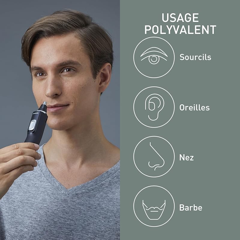 ER-GN300-K503 Tondeuse pour Poils de Nez pour Hommes, Rasoir Électrique Haut de Gamme, Tondeuse pour le Nez, les Oreilles et les Sourcils, Étanche, à Pile, Noir