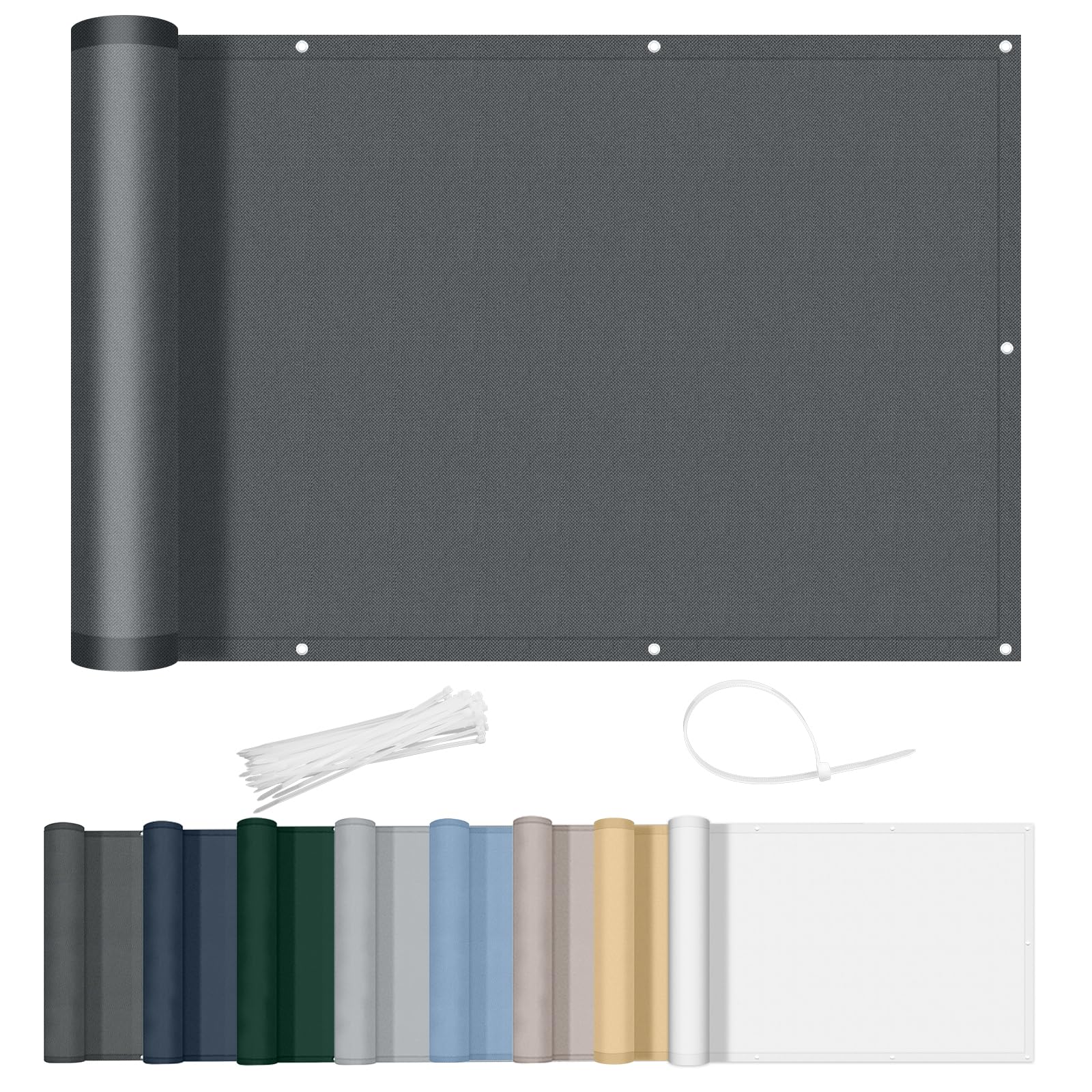 AXT SHADE Balcony Privacy Screen 90x500cm Waterproof Balcony Cover Wind and UV Protection with Cable Ties for Outdoor Terrace-Anthracite