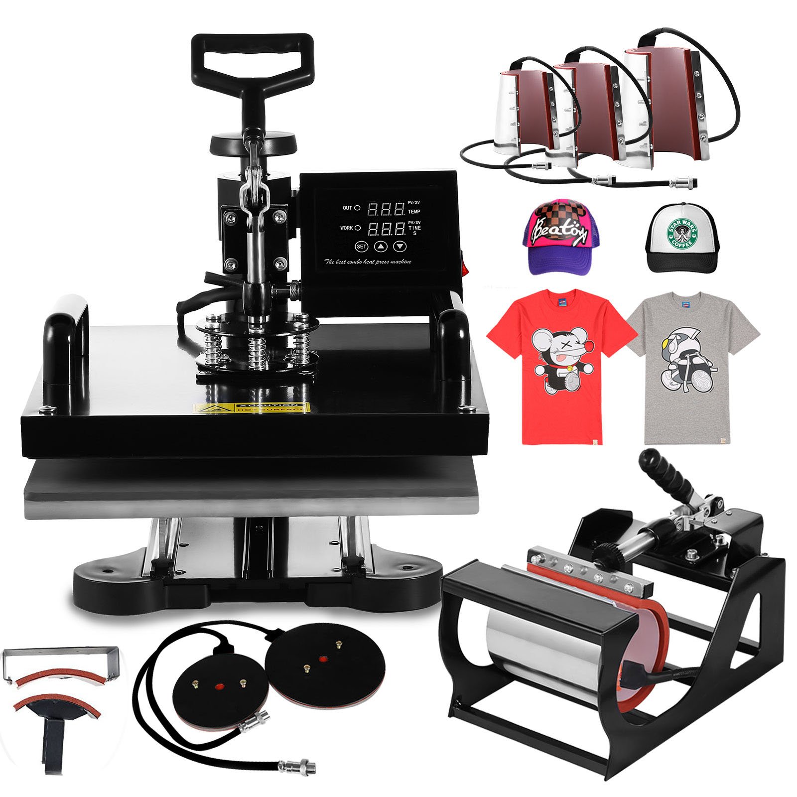 Mophorn Heat Press 15 X 15 Inch 8 in 1 Desktop Iron Baseball Hat Press Multifunction Sublimation 