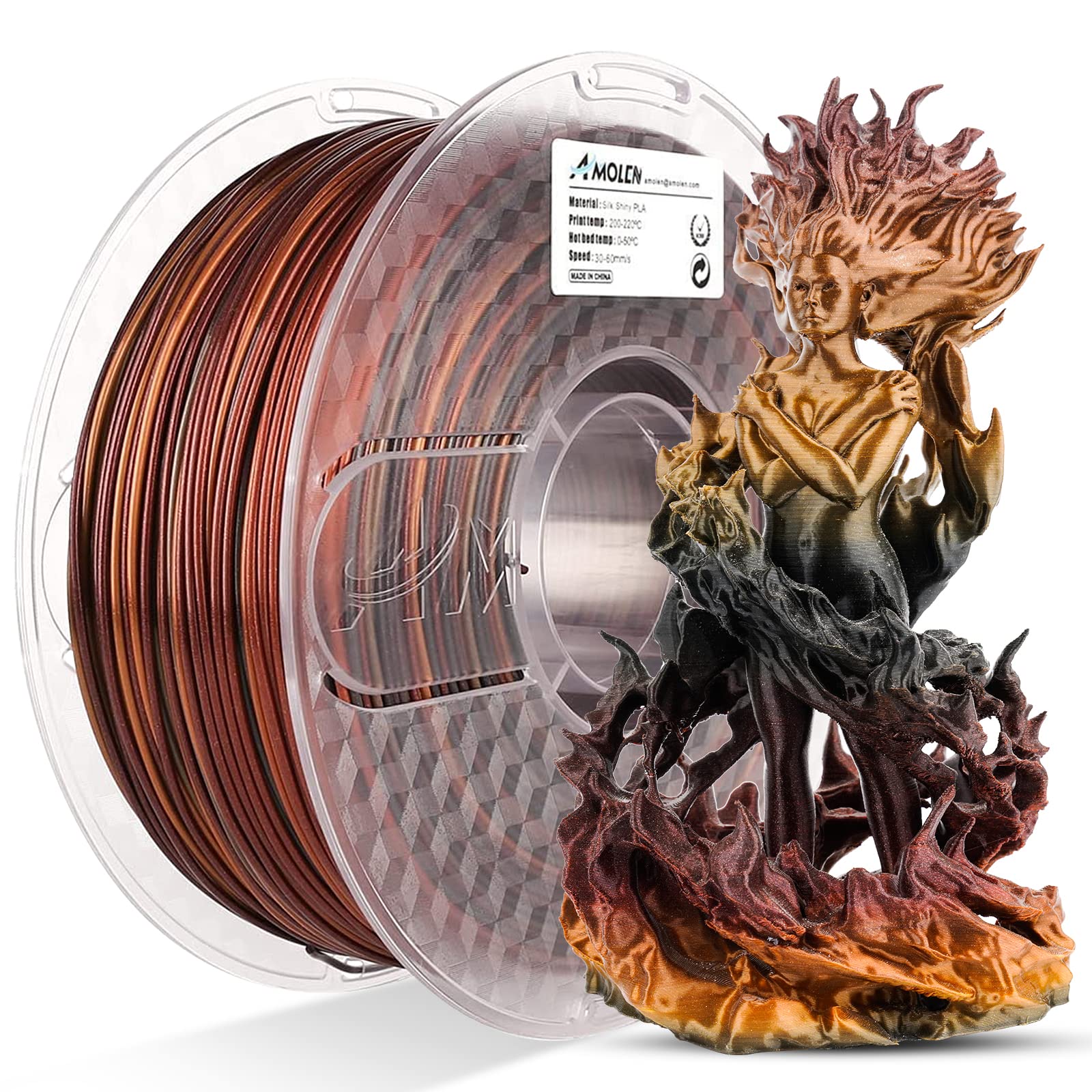 Photo 1 of AMOLEN PLA 3D Printer Filament, PLA Filament 1.75mm Silk Black Shiny Red Gold Filament, 3D Printing Filament 1KG/2.2lb