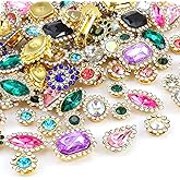 KeAan 50 PCS Sew on Rhinestones Mixed Shapes Glass .Sunflower Crystal Rhinestones for Crafts Metal Flatback Claw Gemstones for Jewelry Making,Clothes, Garments, Dress, Earring, Belt and Shoes, Small