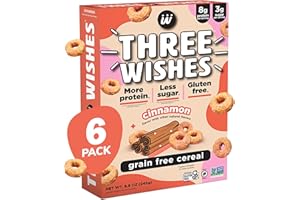 Plant-Based and Vegan Breakfast Cereal by Three Wishes - Cinnamon, 6 Pack - More Protein and Less Sugar Snack - Gluten-Free, Grain-Free - Non-GMO
