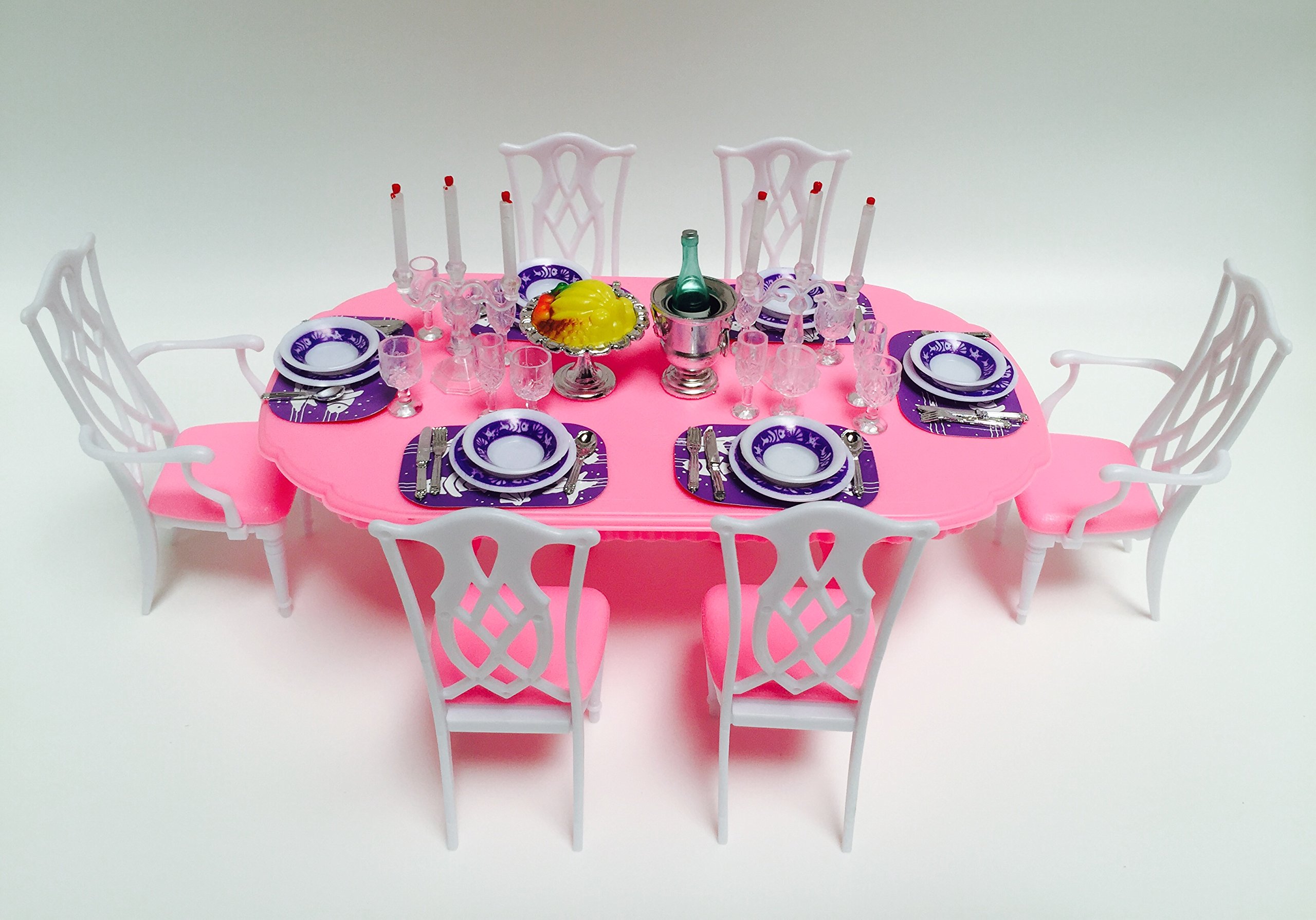 My Fancy Life Dollhouse Furniture, Dining Room Play Set with Table, Chairs and Tableware