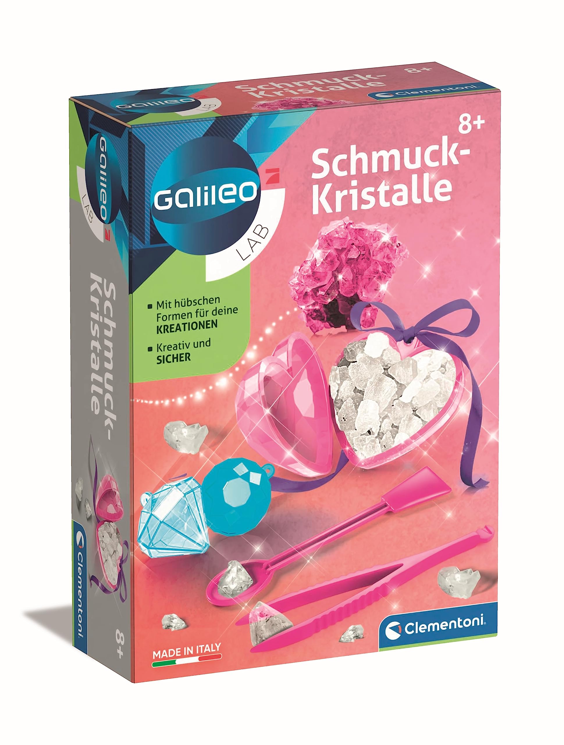 Clementoni Galileo Lab 59062 Jewellery Crystals, Toy for Children Aged 8 and Above, Grow Colourful Crystals, DIY Necklace Pendant, Colourful Experiment Box