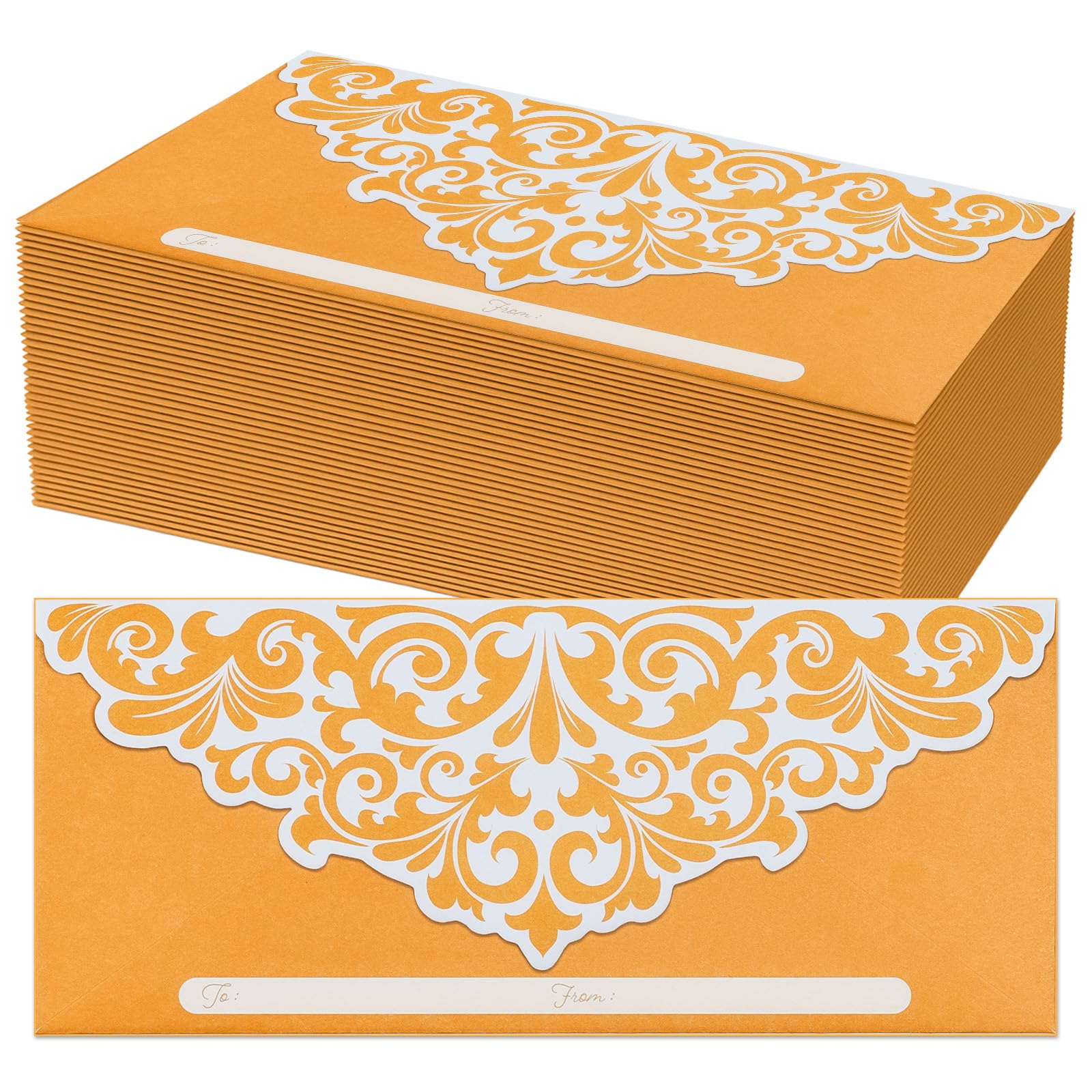 Photo 1 of Money Envelopes for Cash Gifts, 100-Count Elegant Gold Damask Crest Cut Envelopes for Christmas, Birthdays, Weddings, Graduations, 3 x 7 Inches
