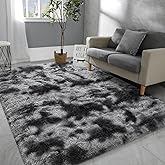 Hutha 4x6 Large Area Rugs for Living Room, Super Soft Fluffy Modern Bedroom Rug, Tie-Dyed Grey Black Indoor Shag Fuzzy Carpets for Girls Kids Nursery Room Home Decor
