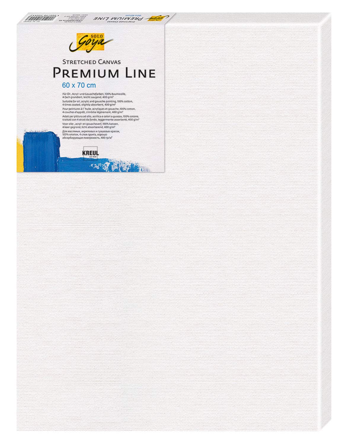 KREUL Solo Goya 506070 Stretched Canvas Premium Line Stretcher Frame 60 x 70 cm Premium Quality Cotton Canvas 4-Ply Primed Ideal for Oil, Acrylic and Gouache Paints