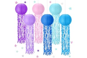SKTMH 6 Pack Jellyfish Paper Lanterns, Blue Pink Purple Jellyfish Hanging Lanterns, Under The Sea Party Decorations for Kids 