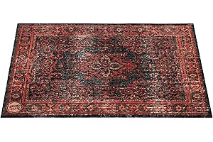 DRUM N BASE DRUMnBASE Vintage Persian Style Stage Rug, Non Slip Waterproof Rug for Stage or Studio Use to Reduce Vibrations, Black Red, 4.26 FT X 3 FT