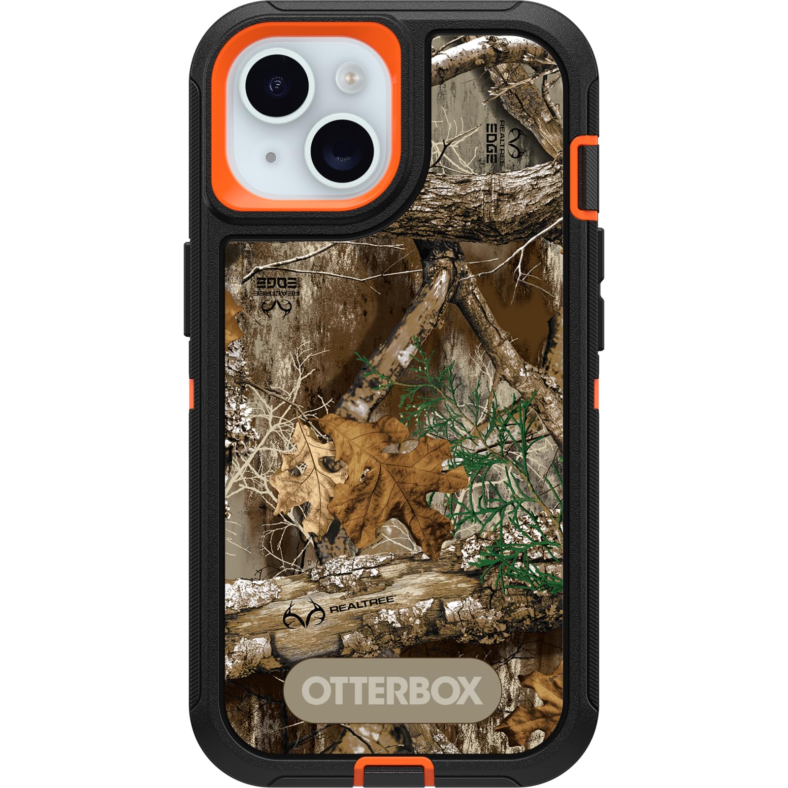 OtterBox iPhone 15, iPhone 14, and iPhone 13 Defender Series Case - Realtree Edge (Blaze Orange/Black/RT Edge), Rugged & Durable, with Port Protection, Includes Holster Clip Kickstand
