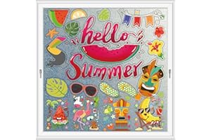 ILURE Summer Window Clings 9 Sheets Double Sided Pattern Window Decorations for Summer Hawaiian Tropical Home Office Refrigerator Glass Window Party Supplies