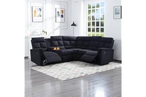 UBGO Living Room Furniture Sets,Sectional Folded Cup Holder,L-Shape Storage Ottoman and Chaise,Nailhead Trim Faux Leather Sofas & Couches for Apartments, Black-D