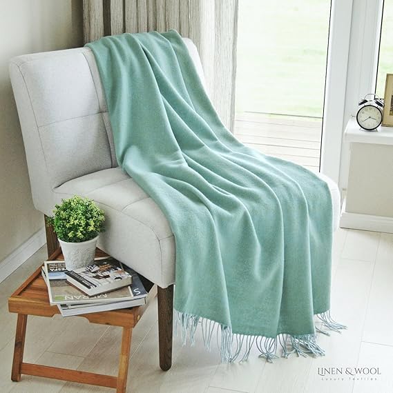 Linen & Cotton Klassische Decke Wolldecke Merino Wolle Wohndecke Kuscheldecke STONEWOLD mit Fischgrätenmuster - 100% Merinowo