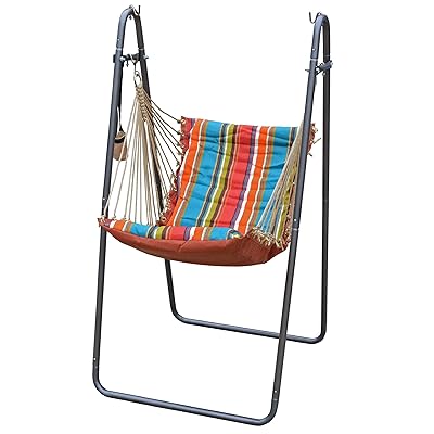 Algoma Hanging Hammock Rope Chair Algoma Net 4750BR Hanging Chair Stand  (28929047500) For Sale