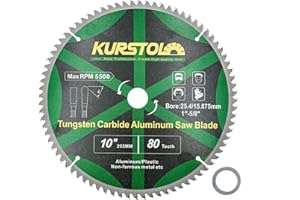 KURSTOL Metal Circular Saw Blade - 10 inch (255MM) TCG Aluminium Cutting Blade 80T with 1" Arbor and 5/8" Washer for Aluminiu