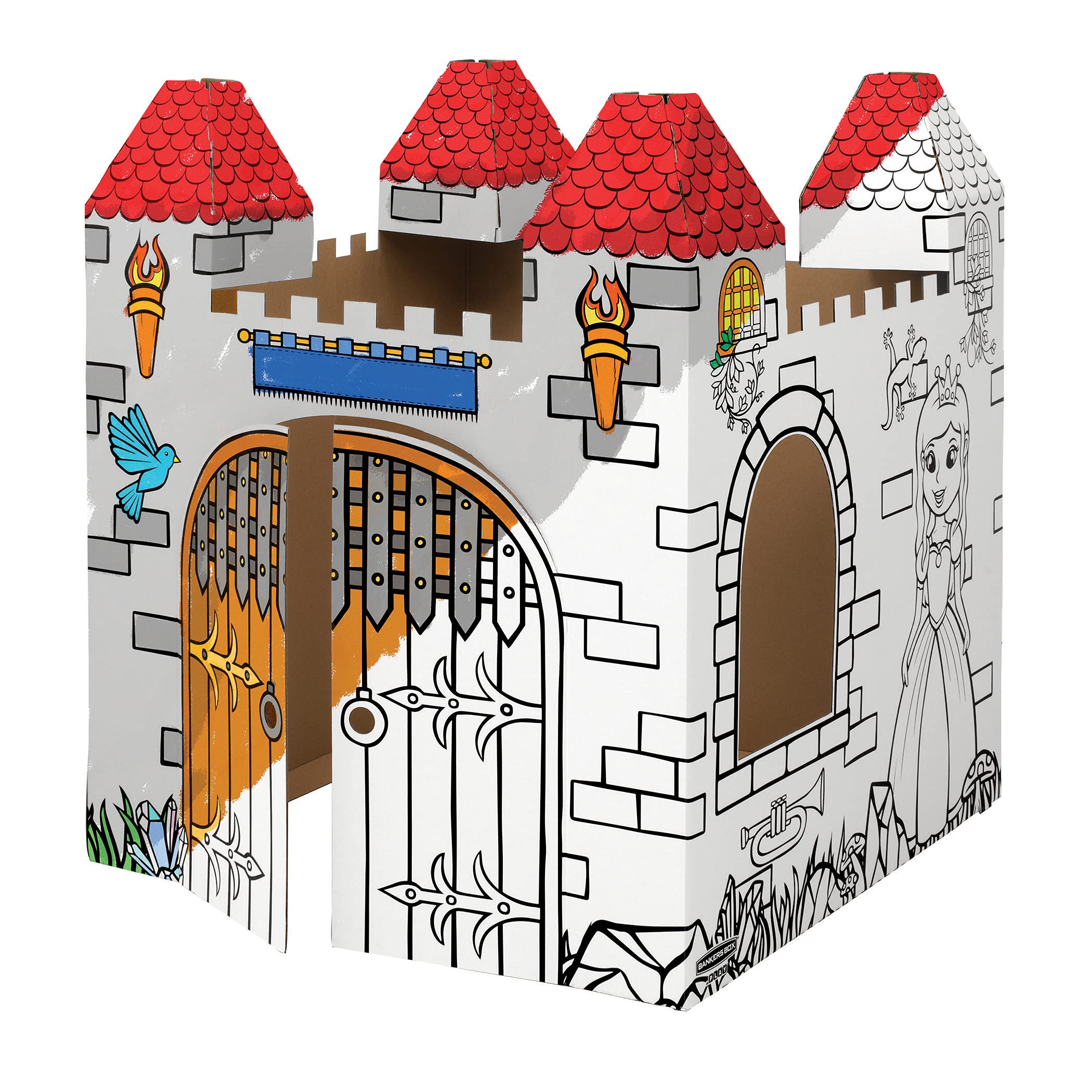 Bankers Box at Play Large Color in Castle Playhouse, Cardboard Playhouse and Life Size Craft Activity for Kids and Families