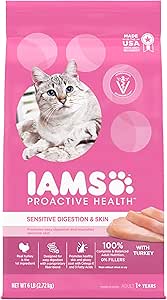 IAMS PROACTIVE HEALTH Adult Sensitive Digestion &amp; Skin Dry Cat Food Kibble, Turkey