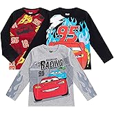 Disney Cars Lightning McQueen Boys 3 Pack Long Sleeve Shirt for Toddler and Big Kids