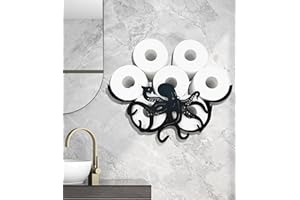 EUIROET Octopus Metal Wall Toilet Paper Storage,Black Toilet Tissue Holder,Animal Decorative Metal Paper Holders,Cute Toilet Paper Storage for Bathrooms,Wall Toilet Paper Organizer Hold Extra 8 Rolls