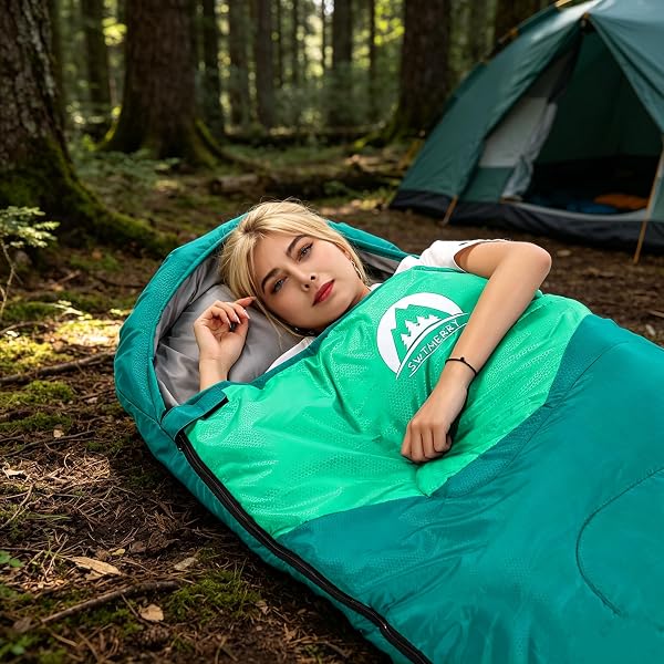 SWTMERRY SLEEPING BAG 3 SEASONS (SUMMER, SPRING, FALL) WARM & COOL WEATHER – LIGHTWEIGHT,WATERPROOF INDOOR & OUTDOOR USE FOR KIDS, TEENS & ADULTS FOR CAMPING HIKING, BACKPACKING (EMERALD GREEN)