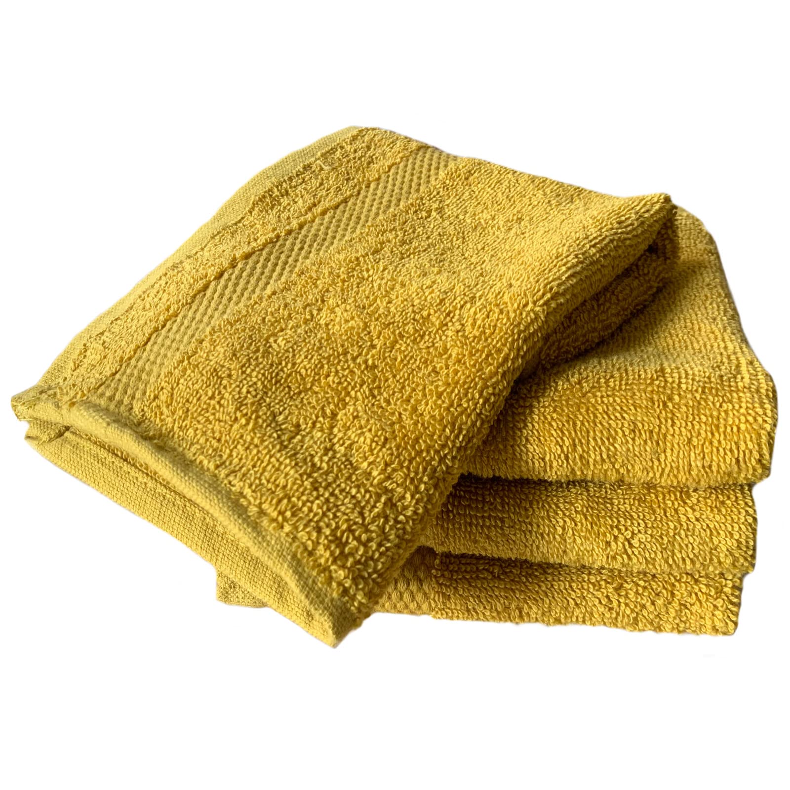 Sue Rossi Face Cloth Set of 4, Egyptian Combed Cotton, 30cm x 30cm Wash Cloth Flannel, Very Soft & Absorbent, Quick Dry 600gsm Bathroom Towels. (Mustard)